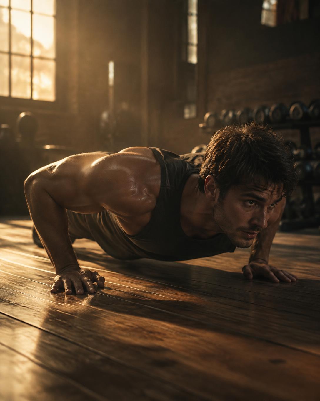 Person tränar i ett varmt upplyst gym